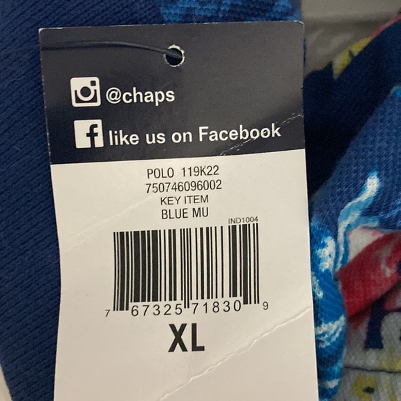 CHAPS by Ralph Lauren Mens Size XL Blue Floral Hawaiian Polo Shirt - Picture 3 of 3